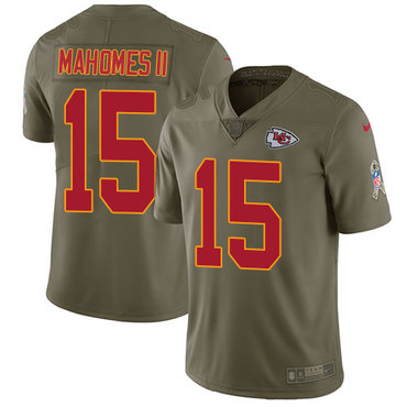 Nike Kansas City Chiefs #15 Patrick Mahomes II Olive Men’s Stitched NFL Limited 2017 Salute to Service Jersey