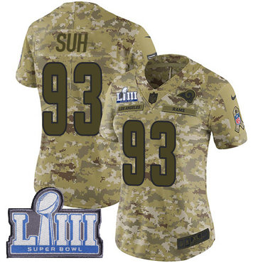 Women’s Los Angeles Rams #93 Ndamukong Suh Camo Nike NFL 2018 Salute to Service Super Bowl LIII Bound Limited Jersey