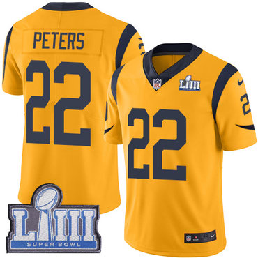 #22 Limited Marcus Peters Gold Nike NFL Men’s Jersey Los Angeles Rams Rush Vapor Untouchable Super Bowl LIII Bound