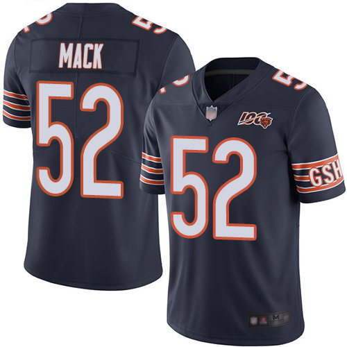 Chicago Bears #52 Khalil Mack Navy Blue Team Color Men’s Stitched Football 100th Season Vapor Limited Jersey