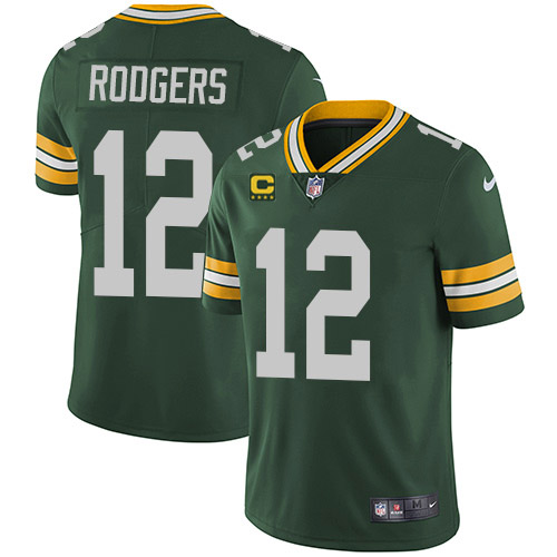 Men’s Green Bay Packers #12 Aaron Rodgers Green With 4-star C Patch Vapor Untouchable Stitched NFL Limited Jersey