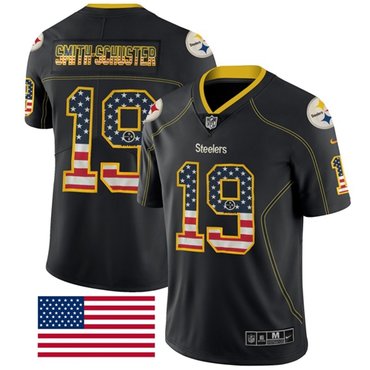 Nike Pittsburgh Steelers #19 JuJu Smith-Schuster Black Men’s Stitched NFL Limited Rush USA Flag Jersey