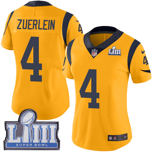 #4 Limited Greg Zuerlein Gold Nike NFL Women’s Jersey Los Angeles Rams Rush Vapor Untouchable Super Bowl LIII Bound