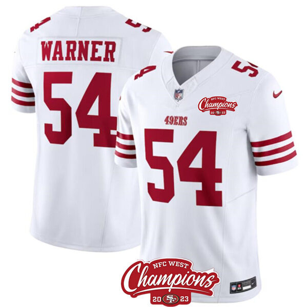 Men’s San Francisco 49ers #54 Fred Warner White 2023 F.U.S.E. NFC West Champions Patch Football Stitched Jersey