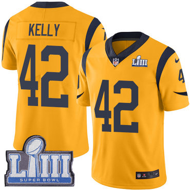 #42 Limited John Kelly Gold Nike NFL Men’s Jersey Los Angeles Rams Rush Vapor Untouchable Super Bowl LIII Bound