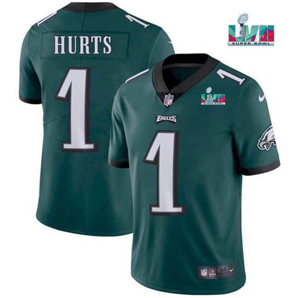 Men’s Philadelphia Eagles #1 Jalen Hurts Green Super Bowl LVII Patch Vapor Untouchable Limited Stitched Jersey