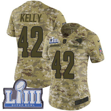 #42 Limited John Kelly Camo Nike NFL Women’s Jersey Los Angeles Rams 2018 Salute to Service Super Bowl LIII Bound