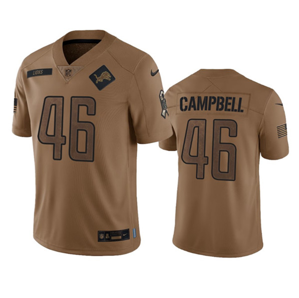 Men’s Detroit Lions #46 Jack Campbell 2023 Brown Salute To Service Limited Football Stitched Jersey