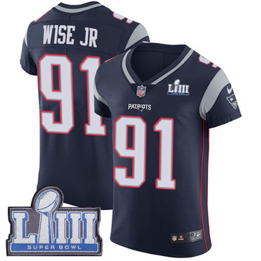 #91 Elite Deatrich Wise Jr Navy Blue Nike NFL Home Men’s Jersey New England Patriots Vapor Untouchable Super Bowl LIII Bound