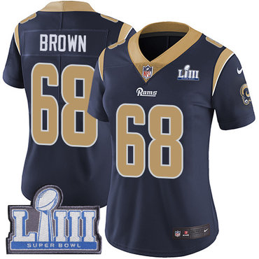 #68 Limited Jamon Brown Navy Blue Nike NFL Home Women’s Jersey Los Angeles Rams Vapor Untouchable Super Bowl LIII Bound