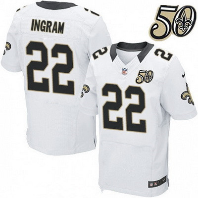 Men’s New Orleans Saints #22 Mark Ingram White 50th Season Patch Stitched NFL Nike Elite Jersey