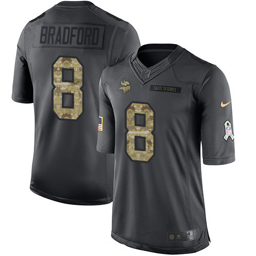 Men’s Minnesota Vikings #8 Sam Bradford Black Anthracite 2016 Salute To Service Stitched NFL Nike Limited Jersey