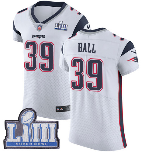 #39 Elite Montee Ball White Nike NFL Road Men’s Jersey New England Patriots Vapor Untouchable Super Bowl LIII Bound