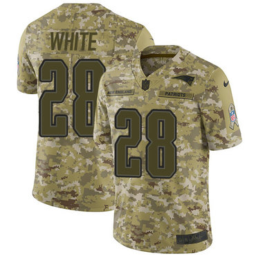 Nike Patriots #28 James White Camo Men’s Stitched NFL Limited 2018 Salute To Service Jersey