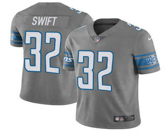 Men’s Detroit Lions #32 DAndre Swift 2021 Gray Vapor Untouchable Limited Stitched Jersey