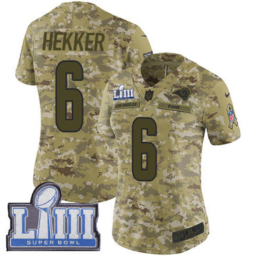 Women’s Los Angeles Rams #6 Johnny Hekker Camo Nike NFL 2018 Salute to Service Super Bowl LIII Bound Limited Jersey