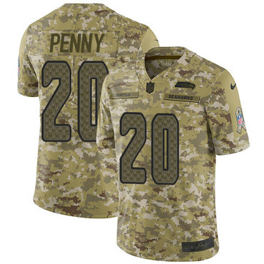 Nike Seahawks #20 Rashaad Penny Camo Men’s Stitched NFL Limited 2018 Salute To Service Jersey