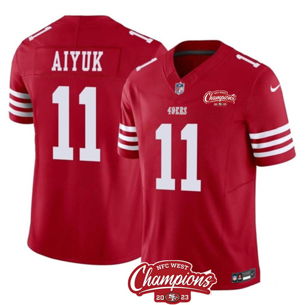 Men’s San Francisco 49ers #11 Brandon Aiyuk Red 2023 F.U.S.E. NFC West Champions Patch Football Stitched Jersey
