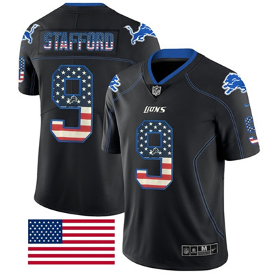 Nike Detroit Lions #9 Matthew Stafford Black Men’s Stitched NFL Limited Rush USA Flag Jersey