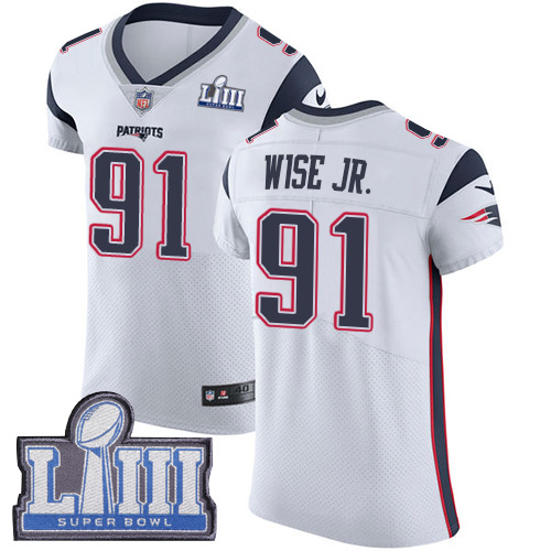 #91 Elite Deatrich Wise Jr White Nike NFL Road Men’s Jersey New England Patriots Vapor Untouchable Super Bowl LIII Bound
