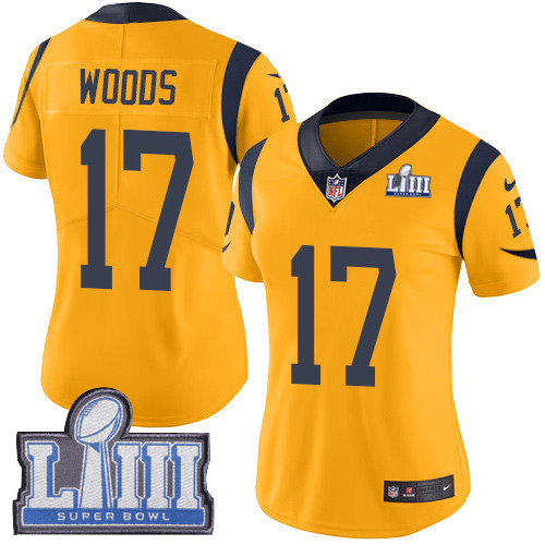 Women’s Los Angeles Rams #17 Robert Woods Gold Nike NFL Rush Vapor Untouchable Super Bowl LIII Bound Limited Jersey