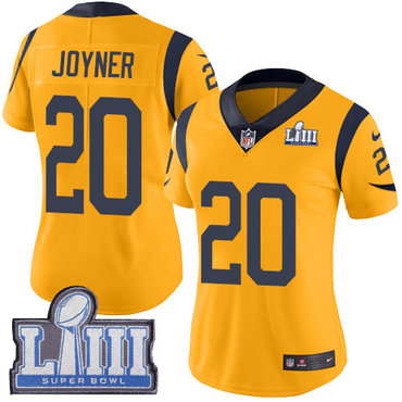 Women’s Los Angeles Rams #20 Lamarcus Joyner Gold Nike NFL Rush Vapor Untouchable Super Bowl LIII Bound Limited Jersey