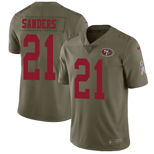 Men’s Nike San Francisco 49ers #21 Deion Sanders Olive 2017 Salute to Service NFL Limited Stitched Jersey