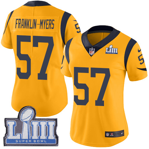 #57 Limited John Franklin-Myers Gold Nike NFL Women’s Jersey Los Angeles Rams Rush Vapor Untouchable Super Bowl LIII Bound