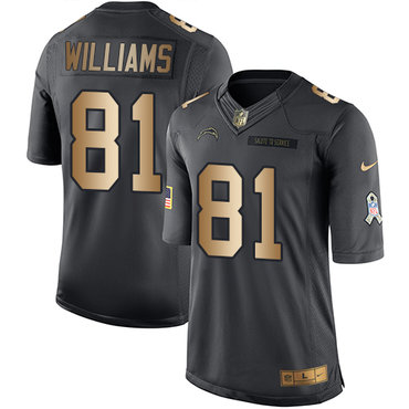 Nike Los Angeles Chargers #81 Mike Williams Black Men’s Stitched NFL Limited Gold Salute To Service Jersey