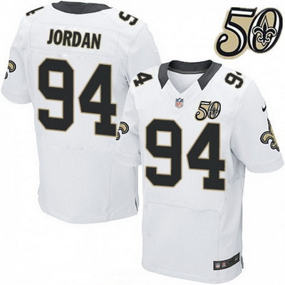 Men’s New Orleans Saints #94 Cameron Jordan White 50th Season Patch Stitched NFL Nike Elite Jersey