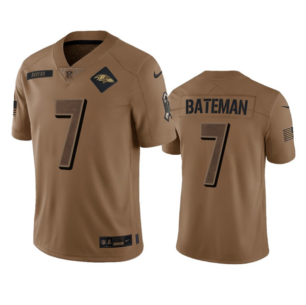Men’s Baltimore Ravens #7 Rashod Bateman 2023 Brown Salute To Service Limited Football Stitched Jersey