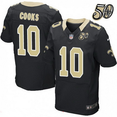Men’s New Orleans Saints #10 Brandin Cooks Black 50th Season Patch Stitched NFL Nike Elite Jersey