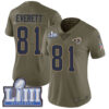 #81 Limited Gerald Everett Olive Nike NFL Women’s Jersey Los Angeles Rams 2017 Salute to Service Super Bowl LIII Bound