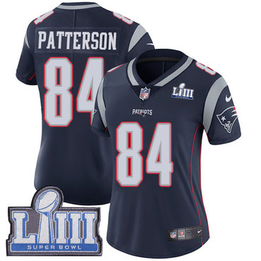 #84 Limited Cordarrelle Patterson Navy Blue Nike NFL Home Women’s Jersey New England Patriots Vapor Untouchable Super Bowl LIII Bound