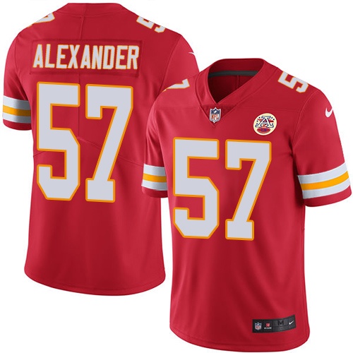 Nike Kansas City Chiefs #57 D.J. Alexander Red Team Color Men’s Stitched NFL Vapor Untouchable Limited Jersey