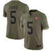 Men’s San Francisco 49ers #5 Trey Lance 2022 Olive Salute To Service Limited Stitched Jersey