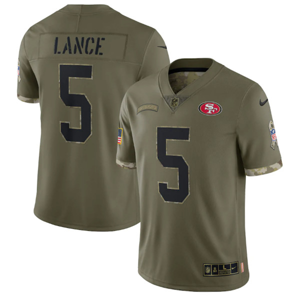 Men’s San Francisco 49ers #5 Trey Lance 2022 Olive Salute To Service Limited Stitched Jersey