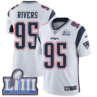#95 Limited Derek Rivers White Nike NFL Road Men’s Jersey New England Patriots Vapor Untouchable Super Bowl LIII Bound