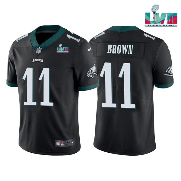 Men’s Philadelphia Eagles #11 A.J. Brown Black Super Bowl LVII Patch Vapor Untouchable Limited Stitched Jersey