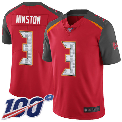 Buccaneers #3 Jameis Winston Red Team Color Men’s Stitched Football 100th Season Vapor Limited Jersey