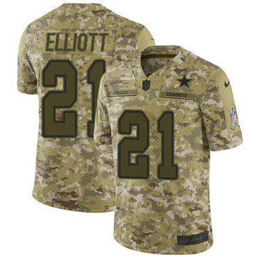 Nike Cowboys #21 Ezekiel Elliott Camo Men’s Stitched NFL Limited 2018 Salute To Service Jersey