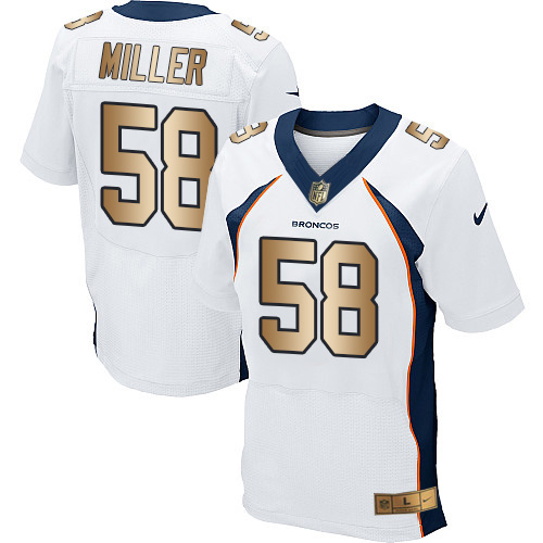 Nike Broncos #58 Von Miller White Men’s Stitched NFL New Elite Gold Jersey