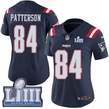 #84 Limited Cordarrelle Patterson Navy Blue Nike NFL Women’s Jersey New England Patriots Rush Vapor Untouchable Super Bowl LIII Bound