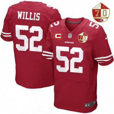 Men’s San Francisco 49ers #52 Patrick Willis Scarlet Red 70th Anniversary Patch Stitched NFL Nike Elite Jersey with C Patch
