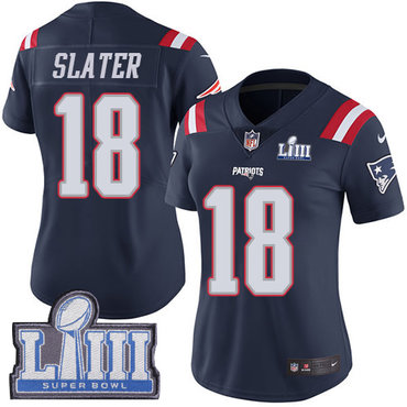 Women’s New England Patriots #18 Matthew Slater Navy Blue Nike NFL Rush Vapor Untouchable Super Bowl LIII Bound Limited Jersey
