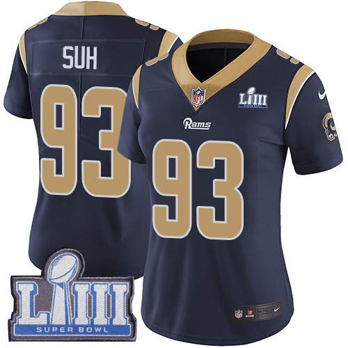 #93 Limited Ndamukong Suh Navy Blue Nike NFL Home Women’s Jersey Los Angeles Rams Vapor Untouchable Super Bowl LIII Bound