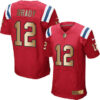 Nike Patriots #12 Tom Brady Red Alternate Men’s Stitched NFL Elite Gold Jersey