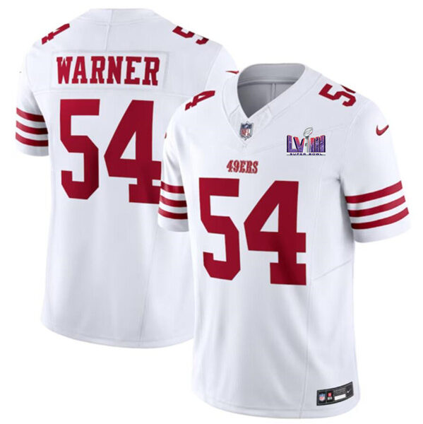 Men’s San Francisco 49ers #54 Fred Warner White 2024 F.U.S.E. Super Bowl LVIII Patch Vapor Untouchable Limited Football Stitched Jersey