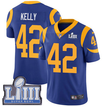 #42 Limited John Kelly Royal Blue Nike NFL Alternate Men’s Jersey Los Angeles Rams Vapor Untouchable Super Bowl LIII Bound