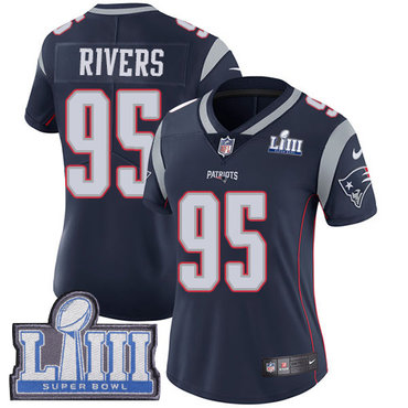 #95 Limited Derek Rivers Navy Blue Nike NFL Home Women’s Jersey New England Patriots Vapor Untouchable Super Bowl LIII Bound